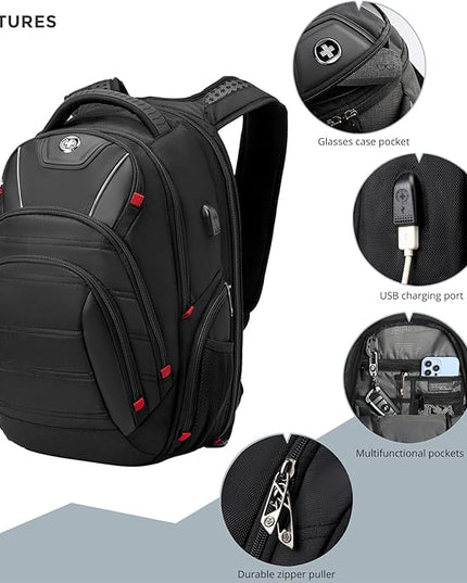 Travel Backpack For Men, Business Laptop Backpack With USB Charging Port, Fits 15.6" Computer, Black