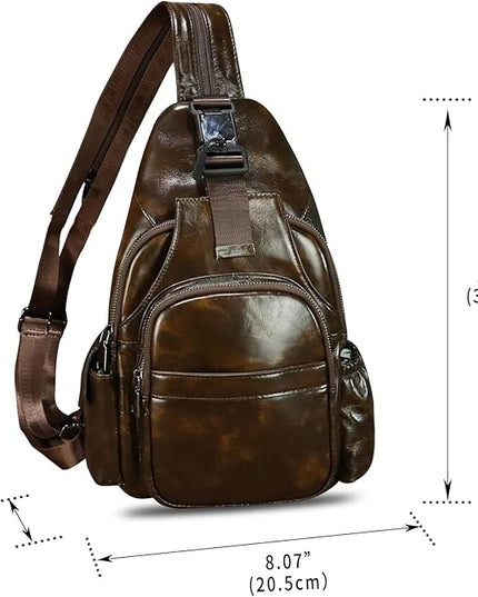 Genuine Leather Sling Bag for Men and Women Handmade Sling Backpack Purse Chest Over Shoulder Crossbody Bag Large Capacity (Coffee)
