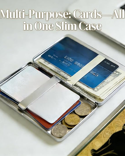 Vintage - Style Versatile Card & Cash Case With RFID Protection, Durable Metal Slim Wallet Blunt Case Blocking Card Holder for Women Men Credit ID Business Cards (#E)