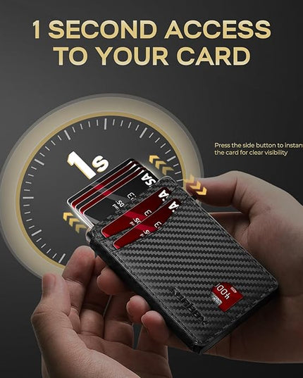 RUNBOX Slim Card Wallet for Men with ID Window – Minimalist RFID Wallet, Pop-Up Function, Ultra Thin Design, Metal Business Card Case Holds 8+ Cards, Gifts for Men, Men's Accessories