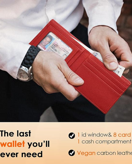 RUNBOX Wallet for Men Slim Leather Bifold RFID Blocking Minimalist Front Pocket Design with Gift Box