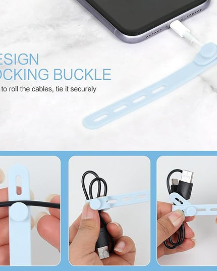 Donruby 24Pcs Silicone Cable Ties - Reusable & Washable with Locking Buckles, Adjustable Fastening Cable Management Straps, Multi-Purpose High Elasticity Cord Organizer (Ice Blue)
