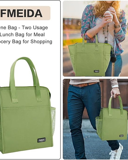 Fmeida Insulated Lunch Bag Women - 12L Leakproof Womens Lunch Tote w Zipper Reusable Lunch Bags Thermal Cooler Tote Multipocket for Work Hiking Beach Picnic | Light Green