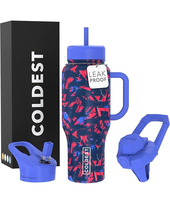 Coldest Tumbler with Handle and Straw - 100% Leak Proof Insulated Tumbler with Lid and Straw (3 Lids) - Stainless Steel Tumblers for Women & Men - Cup Holder Friendly Base, 36 oz (Trailblazer)