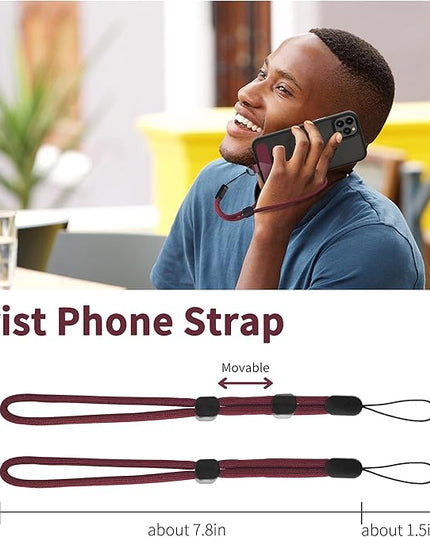 CACOE Phone Lanyard 2 Pcs-1 Pcs Adjustable Neck Strap, 1 Pcs Wrist Strap, 2 Pcs Pads, Universal Crossbody Multifuctional Cell Phone Lanyards Compatible with Most Smartphones(Dark Red)