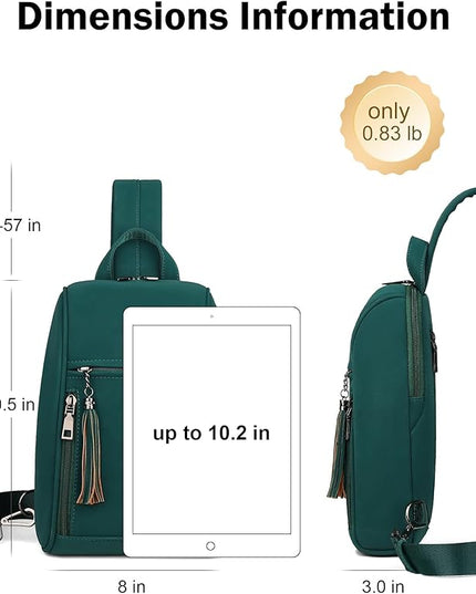 FADEON Sling Bag for Women, Crossbody Backpack with Tassels, Designer Leather Shoulder Chest Bags for Travel
