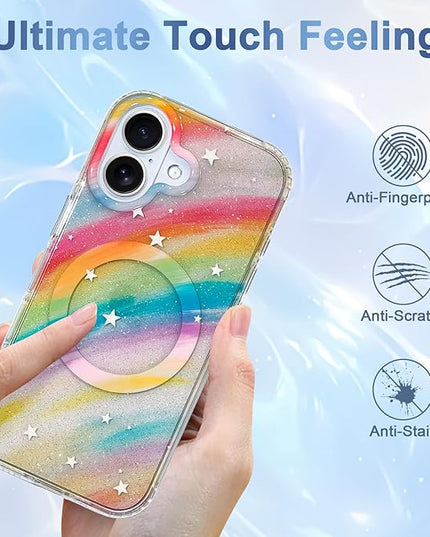 Cute Case for iPhone 17 Case for Women Girls [Compatible with Magsafe] Aesthetic Girly Trendy Glitter Sparkly Bling Magnetic Protective Phone Cover, Rainbow