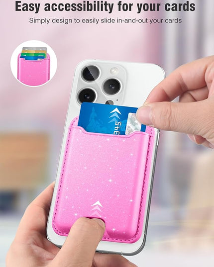 TopMade for Magsafe Wallet, Sparkle Magnetic Card Holder for iPhone 17, iPhone 16/15/14/13/12 Series, Leather Magnetic Phone Wallet with Powerful Magnet, RFID Blocking, Fit 4 Cards, Glitter Pink