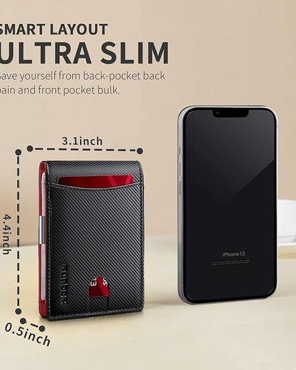 RUNBOX Slim Money Clip Wallets for Men RFID Blocking 11 Card Holder Minimalist Small Leather Bifold Men's Front Pocket Wallet Gift Box