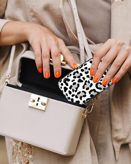 Atufsuat Credit Card Holder, Mini Aluminum Card Wallet RFID Blocking Slim Metal Hard Card Case for Women Men, White Leopard
