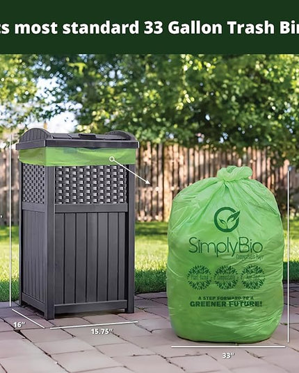 Simply Bio 30-33 Gallon Compostable Trash Bags Liners Flat-Top, Heavy Duty Extra Thick 1.57 Mil, 124.92 Liter, 30 Bags, Lawn, Yard, and Restaurant Use, ASTM D6400, US BPI, OK Compost Home Certified
