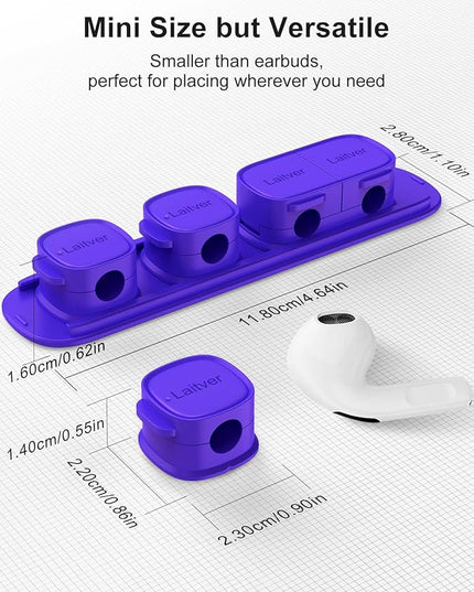 6 Pack Magnetic Cable Clips [1s Open/Lock], Laitver Cord Organizer Holder Strong Adhesive Desk Cable Management- Organize Charging Cords Neatly for Home, Office, Car,Desk, Nightstand-Dark Blue