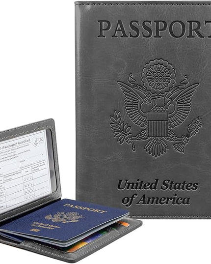Passport Holder Cover Wallet Case RFID Blocking Leather Card Slot Travel Accessories Documents Organizer Protector for Women Men, Dark Gray