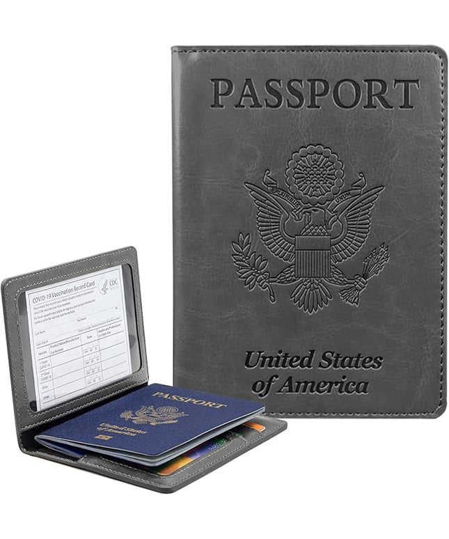 Passport Holder Cover Wallet Case RFID Blocking Leather Card Slot Travel Accessories Documents Organizer Protector for Women Men, Dark Gray