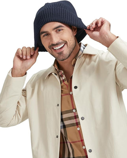 Zylioo Plus Size Fleece Lined Beanie Hat,2XL/XL/L/M/S Thermal Knitted Hat,Winter Warm Lined Snow Hats for Women Men