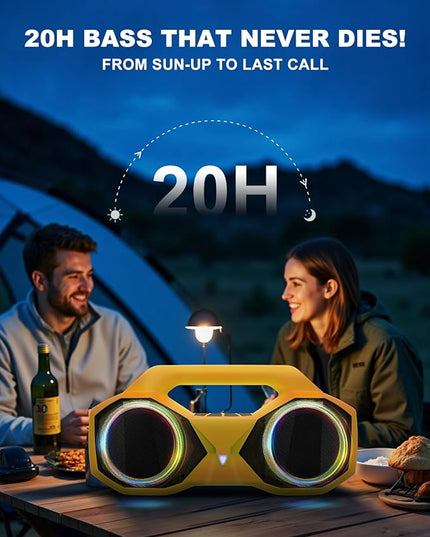 OZJ Bluetooth Speaker 80W(Peak) Loud with Bass, 20H Playtime, IPX7 Waterproof, RGB Lights, TWS, Large Portable Wireless Speakers for Outdoor, Home, Party, Pool, Beach, Tailgating, Gym, Work (Yellow)