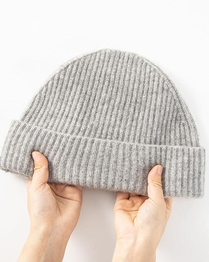 Villand 100% Cashmere Ribbed Cuffed Hat for Men, Ultra-Soft Men's Pure Cashmere Winter Ski Beanie