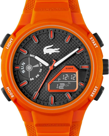 Lacoste LC33 Men's Analog-Digital Watch – TR90 Case, World Clock, Stopwatch, Alarm, Backlight, Textured Silicone Strap, Premium Fashion Timepiece - Gift for Him - 45mm