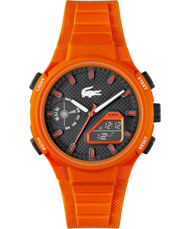 Lacoste LC33 Men's Analog-Digital Watch – TR90 Case, World Clock, Stopwatch, Alarm, Backlight, Textured Silicone Strap, Premium Fashion Timepiece - Gift for Him - 45mm