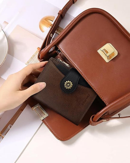 Blucoay Womens Wallet,RFID Blocking Wallet Women Soft Leather Bifold Small Wallets For Women Card Holder With Removable ID Window(brownblack)