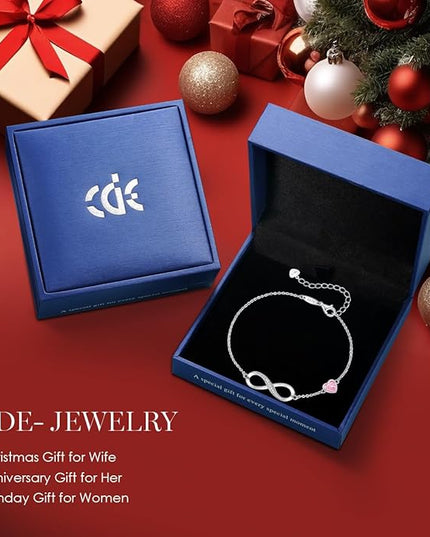 CDE Valentine's Day Gift Infinity Heart Birthstone Charm Link Bracelet for Women 925 Sterling Silver Adjustable Mother's Day Christmas Day Gift Anniversary Birthday Jewelry for Wife Girlfriend Her