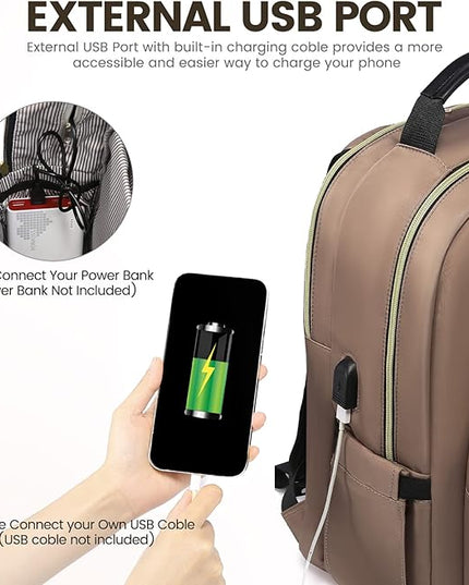 LOVEVOOK Laptop Backpack for Women 17.3 inch,Cute Womens Travel Backpack Purse,Professional Laptop Computer Bag,Waterproof Work Business College Teacher Bags Carry on Backpack with USB Port,Brown