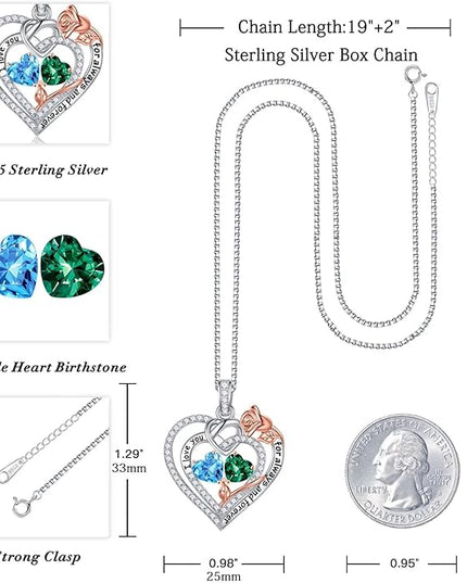 Iefil Christmas Gifts for Wife Women - 925 Sterling Silver Double Birthstone Necklace, Anniversary Birthday Gifts for Women, Jewelry Gift for Wife Girlfriend Mom Her