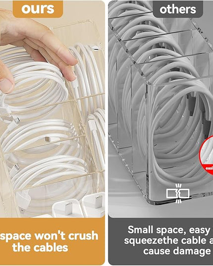 Charger Cable Cord Storage Organizer Easy Storage Without Ties Charger Cable Organizer Cable Management Boxes - 1 Pack（Transparent）
