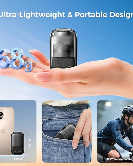 SUPERONE 2 Pack Wearable Bluetooth Speaker with Walkie-Talkie Function Based on Zello App. IPX7 Waterproof Clip-on Speaker, TWS Pairing Portable Speaker for Hands-Free Music/Calls for Cycling/Hiking