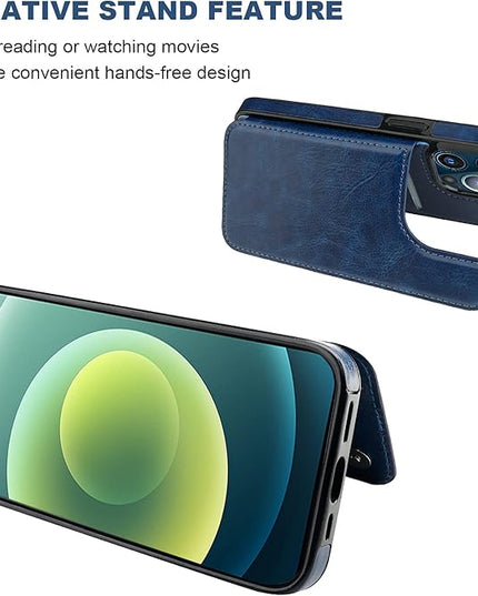 ONETOP Compatible with iPhone 13 Pro Max Wallet Case with Card Holder,PU Leather Kickstand Card Slots Case, Double Magnetic Clasp and Durable Shockproof Cover 6.7 Inch(Blue)