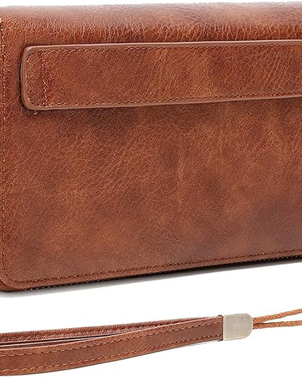 YAPAIOU Wallet For Women Large Capacity Wristlet Purse for Women RFID Blocking Multi Clutch Wallet Brown