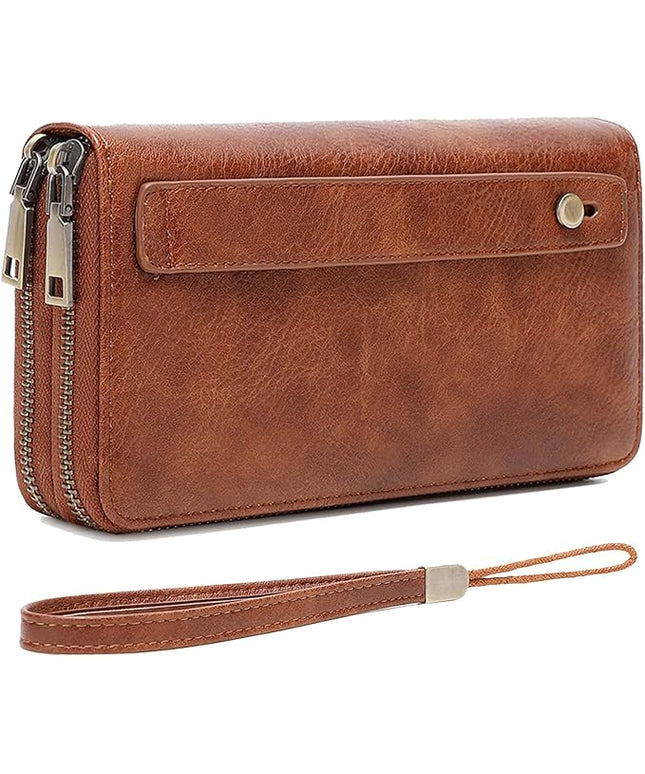 YAPAIOU Wallet For Women Large Capacity Wristlet Purse for Women RFID Blocking Multi Clutch Wallet Brown