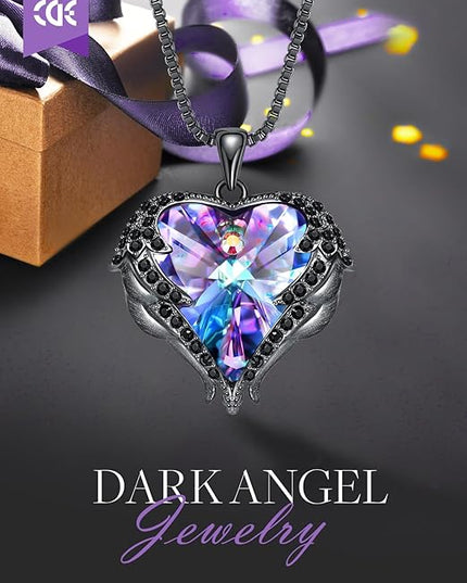 CDE Christmas Gifts for Women Angel Wings Necklace for Women with Birthstone, Love Heart Silver Tone/Gold Tone Pendant, Ideal Anniversary or Birthday Jewelry Gifts for Wife Girlfriend Her