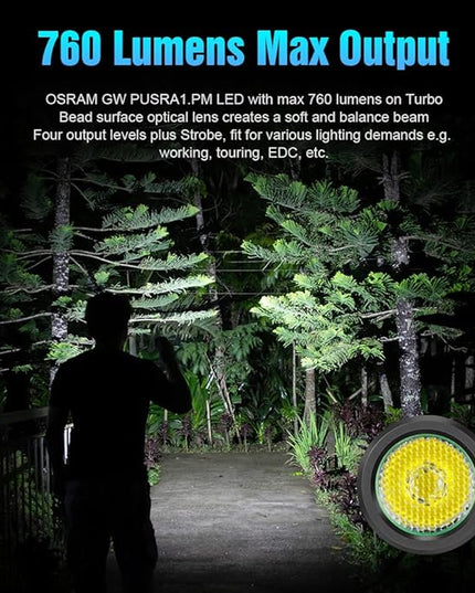 LUMINTOP EDC15 Keychain Flashlight 760 Lumens Mini EDC Flashlight 80 Hours Burn Time, 5 Modes, IPX8 Waterproof Torch Floodlight for Everyday Carry, Camping, Hiking