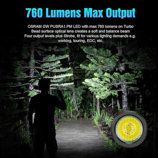 LUMINTOP EDC15 Keychain Flashlight 760 Lumens Mini EDC Flashlight 80 Hours Burn Time, 5 Modes, IPX8 Waterproof Torch Floodlight for Everyday Carry, Camping, Hiking