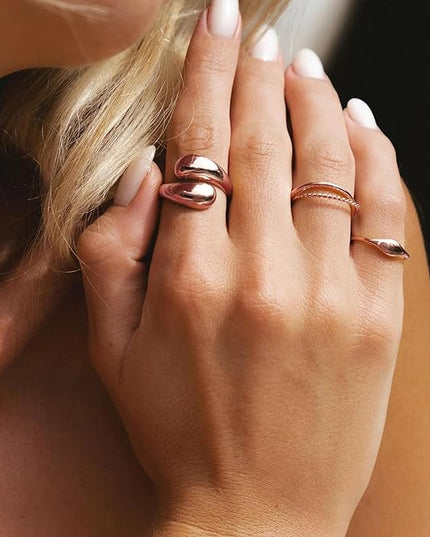 ÌF ME 10 PCS Gold Rings Set for Women Non Tarnish, 18K Gold Plated Chunky Stackable Rings, Statement Stacking Womens Ring Pack