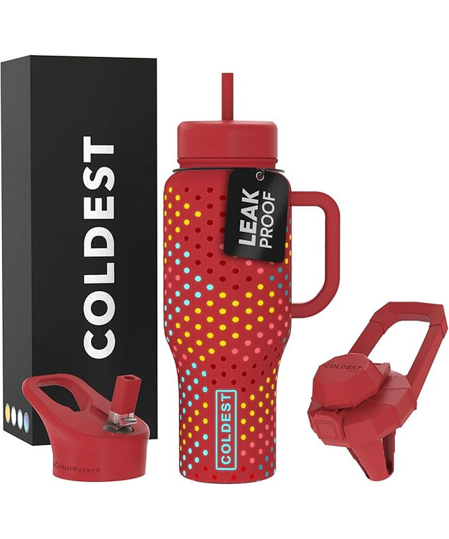 Coldest Tumbler with Handle and Straw - 100% Leak Proof Insulated Tumbler with Lid and Straw (3 Lids) - Stainless Steel Tumblers for Women & Men - Cup Holder Friendly Base, 36 oz (Ember Glowie)