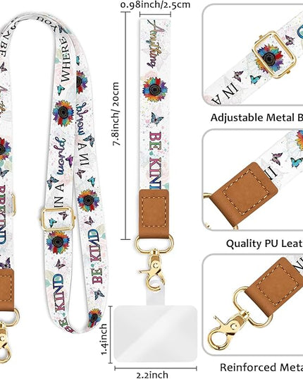 Phone Lanyard Crossbody Wrist Strap, Sunflower Be Kind Cell Phone Lanyards for Around the Neck Wristlet Shoulder, Adjustable Positive Strap for Keys Keychain Wallet ID Badge
