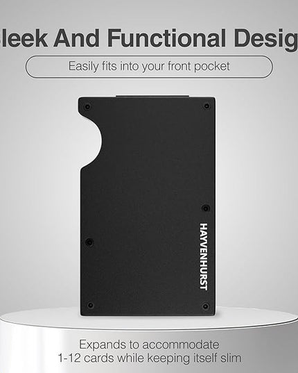 Hayvenhurst Wallet For Men - Reinvented Design Men's Wallet - Slim, Minimalistic & Seamless, Blocks RFID Scanners with a Cash Strap (Black)
