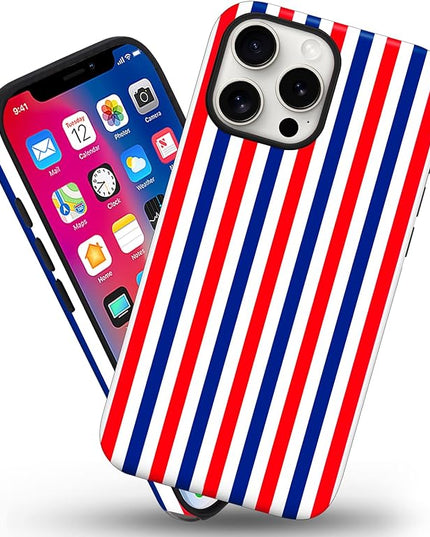 Magnetic for iPhone 13/14 Case Cute Stripes Phone Case, Shockproof Slim TPU and Hard PC Protective Phone Cover Compatible with MagSafe Designed for Women Girls, Red and Blue