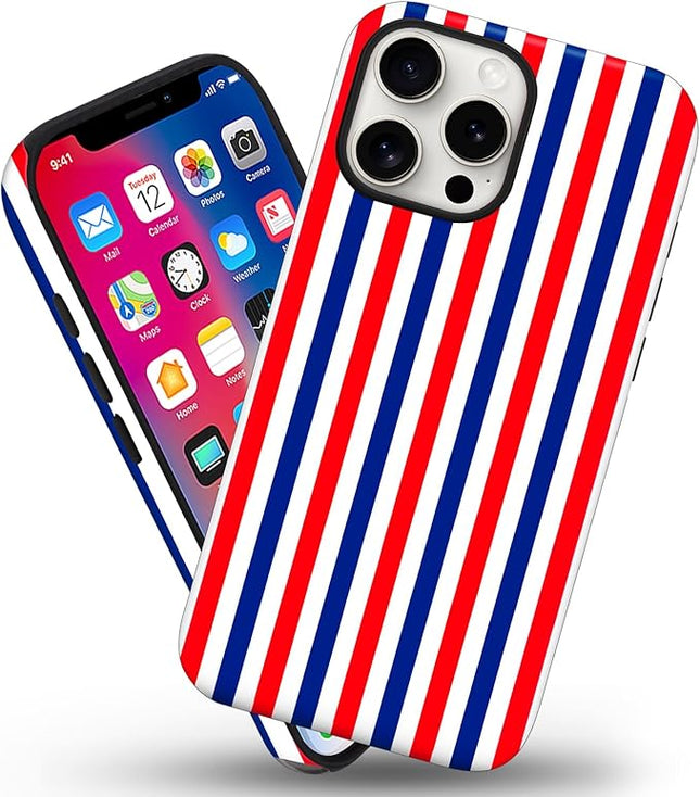 Magnetic for iPhone 14 Pro Case Cute Stripes Phone Case, Shockproof Slim TPU and Hard PC Protective Phone Cover Compatible with MagSafe Designed for Women Girls, Red and Blue