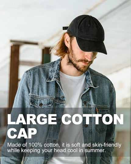 Zylioo XL XXL Oversize Baseball Cap, 100% Cotton Adjustable Dad Hat for Big Heads 23.5"-25.5", Soft Crown Large Size Cap