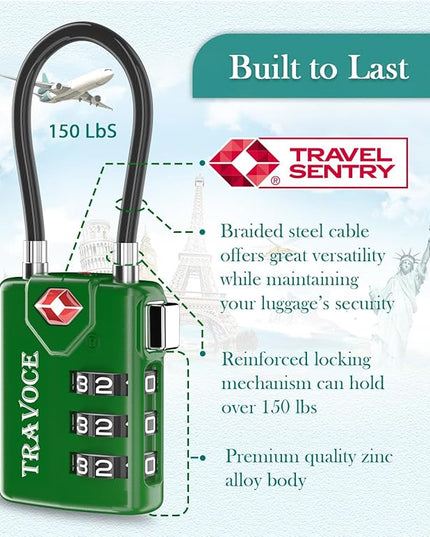TSA Approved Luggage Locks, Travel Locks Which Also Work Great as Gym Locks, Toolbox Lock, Backpack and More 1,2,4,6 &10 pk (Army Green)
