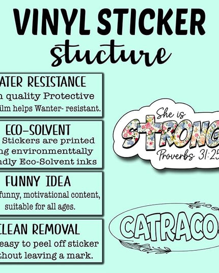 (3Pcs) She is Strong Sticker, Christian Gifts Decorate Books Laptop Phone, Water Bottles Kindles Stickers, Tumbler Sticker Waterproof Vinyl Decorate 3 x 2 Inch