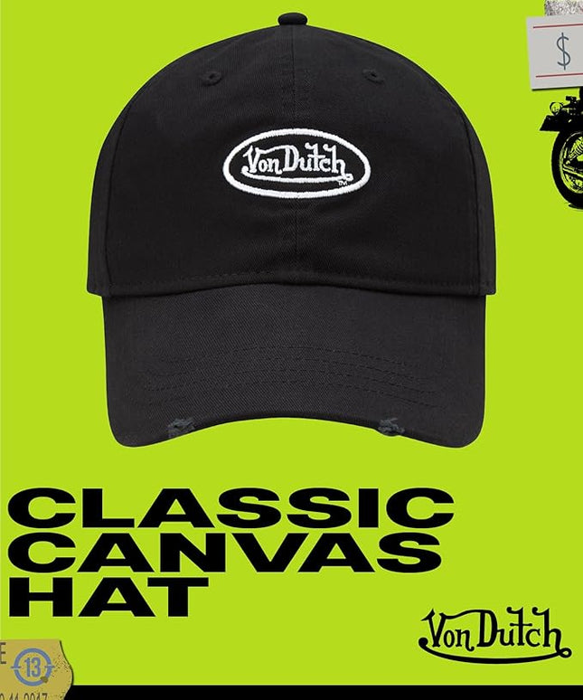 Von Dutch Men & Womens Baseball Caps - Breathable Adjustable Snapback Soft Cotton Canvas Curved Brim Vintage Hat