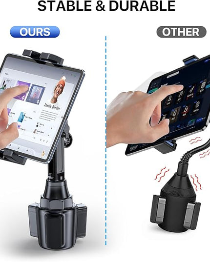 Miracase Cup Holder Tablet Mount for Car, [2025 Latest Upgraded] Adjustable Long Neck Car Tablet Holder Friendly Compatible with iPad, Pro, Air, Mini Samsung Galaxy Tab, All 6.1-12.9" Tab