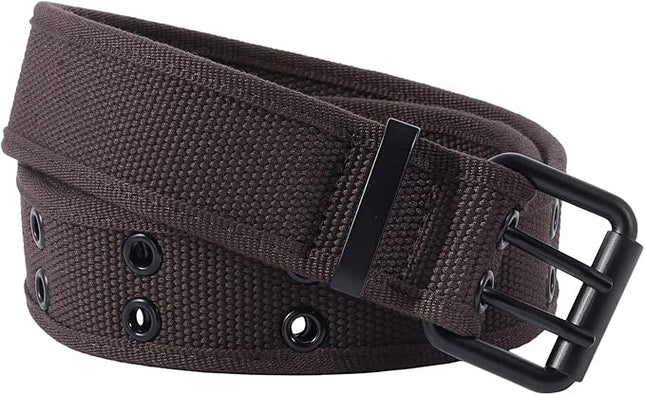 moonsix Canvas Web Belts for Men,Solid Color Casual Double Hole Grommet Belt