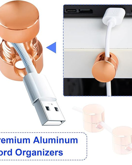 3 Sets Charger Holders for Cords, Rose Gold Color Adjustable Cable Anchor Holders, Adhesive Metal Cord Clips, Cable Management Wire Organizers for Desk, Office, Nightstand