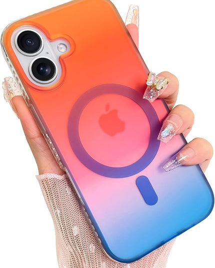 Aesthetic Case for iPhone 17 Case for Women Girls [Compatible with Magsafe] Cute Girly Trendy Glitter Sparkly Rainbow Magnetic Protective Phone Cover, Matte Iridescent Orange & Blue