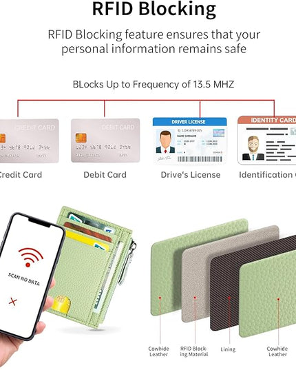 ilovever Slim Wallet for Women Small Leather RFID Blocking Credit Card Holder Minimalist Wallet with Coin Purses & Pouches,S Light Green